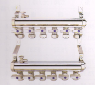 呂豐分水器管件_LF3384 FL1"G-V型定位球閥地暖分水器（鏡面電鍍 間距5.0）